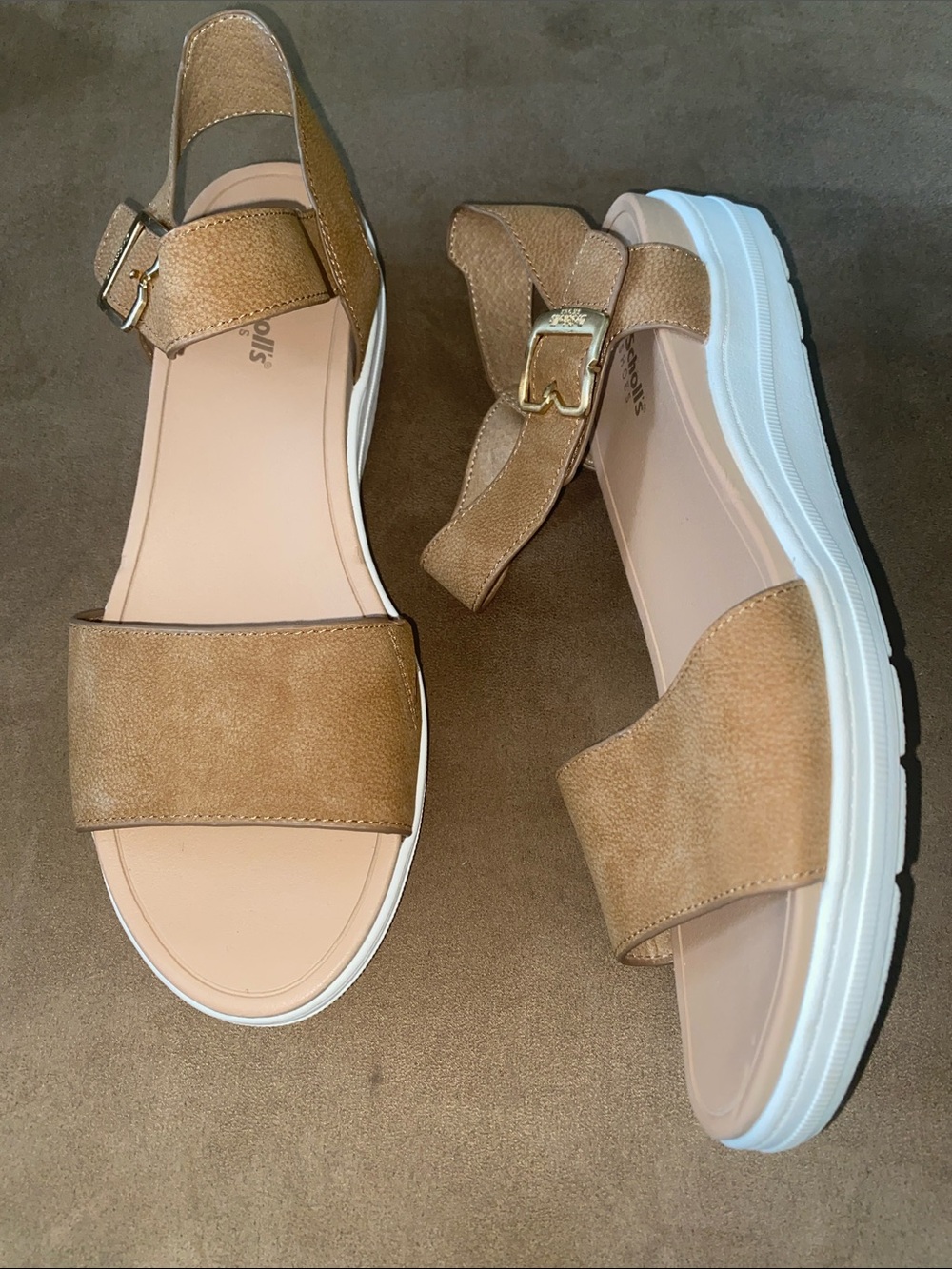 Dr. Scholl's Time Off SkyTan Ankle-Strap Platform Sandals Sz 9.5